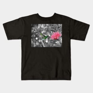 Hummingbird on a pink flower Kids T-Shirt